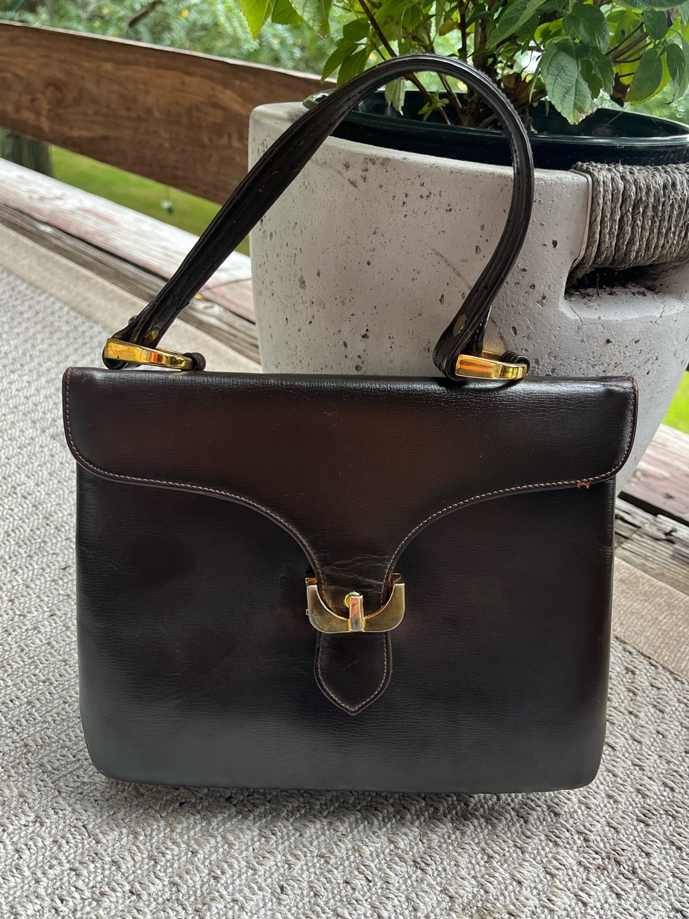 Vintage Susan Gail Original 1950s-60s Leather Handbag Brown Gold